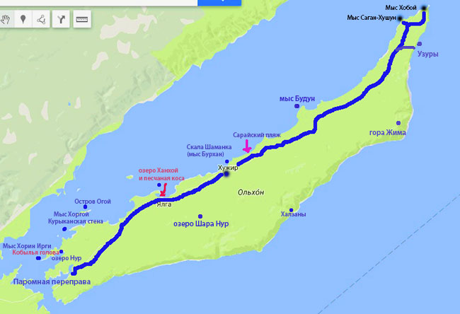 Ольхон подробная карта острова